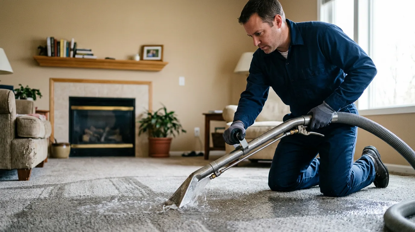 Water damage restoration technician working near Guy, AR